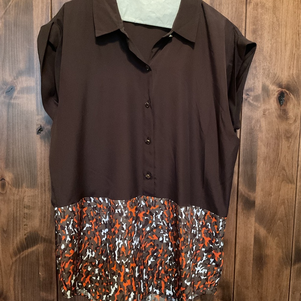 Michael Kors Brown and Patterned Button Down Shirt
